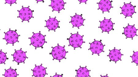 Endless seamless pattern of violet dangerous infectious deadly respiratory coronaviruses pandemic epidemic, Covid-19 microbe viruses causing pneumonia on a white background.のイラスト素材
