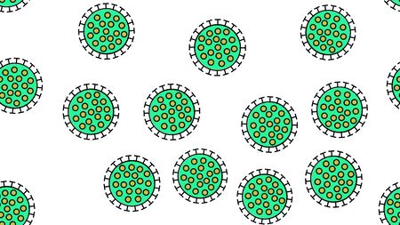 Endless seamless pattern of green dangerous infectious deadly respiratory coronaviruses pandemic epidemic, Covid-19 microbe viruses causing pneumonia on a white background.のイラスト素材
