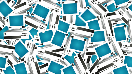 Seamless pattern of retro old hipster computers from the 70s, 80s, 90s, 2000s, background.