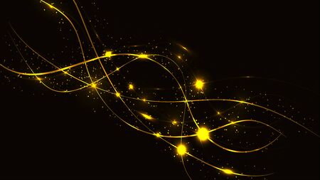 Abstract yellow beautiful digital modern magical shiny electric energy laser neon texture with lines and waves stripes, background.のイラスト素材