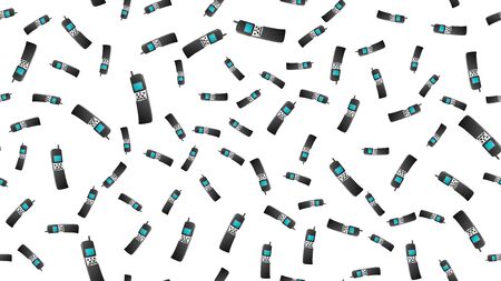 Seamless pattern of retro old hipster cell mobile phones from the 70s, 80s, 90s, 2000s on a white background.のイラスト素材