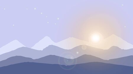 Beautiful mountain snowy natural landscape in blue with a view of the mountains and the horizon at dawn.のイラスト素材