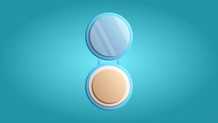 Fashionable beautiful beauty glamorous trendy makeup mirror with powder and eyeshadows on a blue background. Vector illustration.のイラスト素材