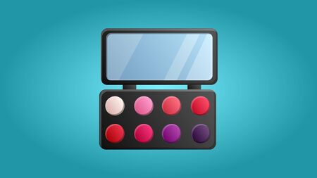 Fashionable beautiful beauty glamorous trendy makeup mirror with powder and eyeshadows on a blue background. Vector illustration.のイラスト素材