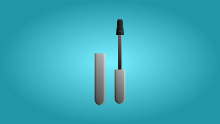 Fashionable beautiful beauty glamorous trendy black mascara for the eyes and makeup on a blue background. Vector illustration.のイラスト素材