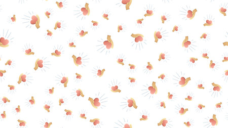 Endless seamless pattern of beautiful festive love joyful tender hearts in hands on a white...