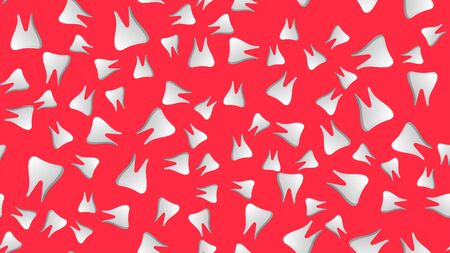 Endless seamless pattern of medical scientific medical items dental tooth on a red background. Vector illustration.のイラスト素材