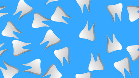 Endless seamless pattern of medical scientific medical therapeutic items dental tooth on a blue background. Vector illustration.のイラスト素材