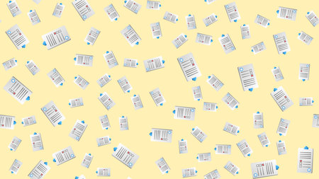 Endless seamless pattern of medical scientific medical objects paper records of medical records on a...