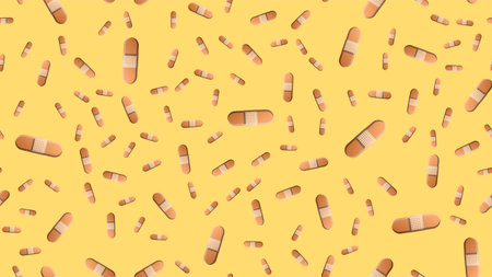 Endless seamless pattern of medical medical scientific objects of disinfecting beige adhesives for...