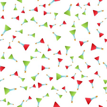 Endless seamless pattern of medical scientific medical supplies laboratory chemical green and red flasks and flasks on a white background. Vector illustration.のイラスト素材