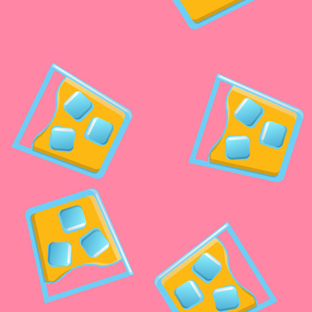 Endless seamless pattern of beautiful glass glasses with tasty alcoholic cocktails with ice and...