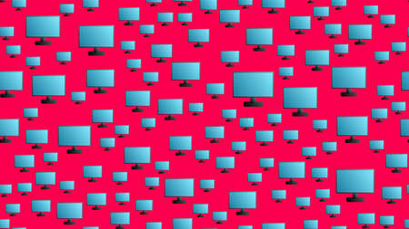Endless seamless pattern of beautiful digital virtual virtual modern new flat IT LCD monitors on a red background. Vector illustration.の写真素材