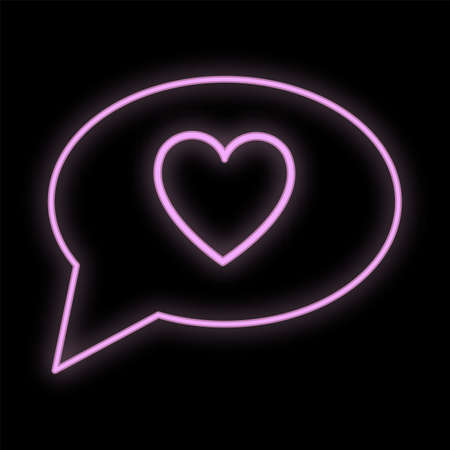 Bright luminous purple festive digital digital neon sign for a store or postcard beautiful shiny with a love dialog and a heart on a black background. Vector illustration.のイラスト素材
