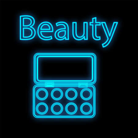 palette for applying makeup on blue eyes, neon on a black background. Makeup beauty tool. Eye shadow, eye and eyebrow. neon sign for makeup artists and makeup studios. vector illustration.のイラスト素材