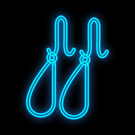 Bright blue neon earrings on a black background. Fashion trendy accessory for stylish women. long drop earrings with an unusual clasp. oval accessory for urine. vector illustration.のイラスト素材