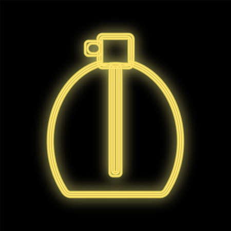 bottle with a bright yellow neon perfume for splashing on the body on a black background. perfume with a dispenser for application to the skin. environmentally friendly perfumery. vector illustration.のイラスト素材