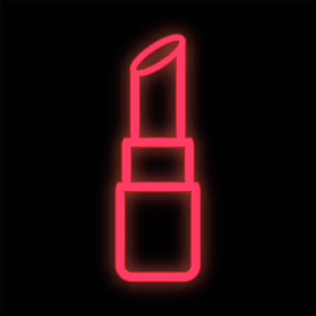 bright red neon lipstick on a black background. lip paint to create an even contour and color rendering. cosmetics for make-up artist. creating a new image. vector illustration.のイラスト素材