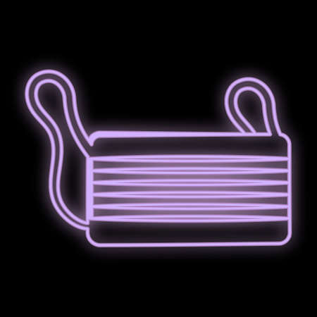 Bright glowing purple medical scientific digital neon sign for hospital laboratory pharmacy beautiful with covid 19 coronavirus pandemic respirator mask on black background. Vector illustration.のイラスト素材