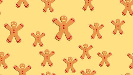 Seamless pattern with gingerbread man and woman Cookies. Holiday, brown.