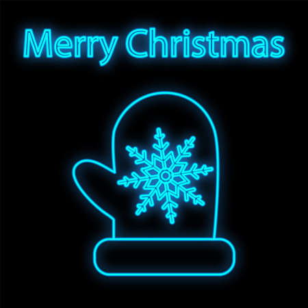 Mitten neon icon. Glowing Christmas winter holiday icon sign.のイラスト素材