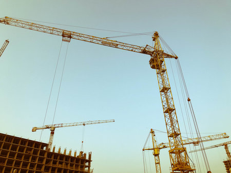 construction crane, metal for heavy loads stands at a construction site. carrying heavy materials....