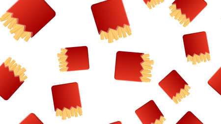 French fries on white background, vector illustration, pattern. appetizing potatoes in the picture. pattern, design of cafes and restaurants, interior decor. wallpaper design.のイラスト素材