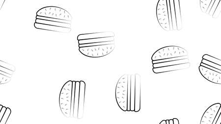 pattern of burgers black and white, vector illustration. delicious fast food. wallpaper for cafe, home decor design. burgers in hand-drawn style, like by hand.のイラスト素材