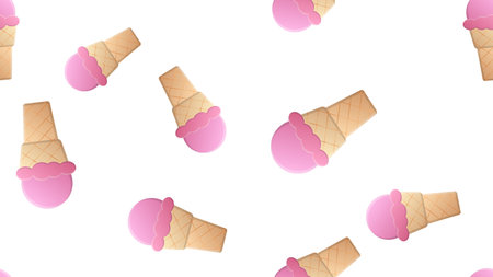 ice cream in a ball of pink color in a brown waffle cup on a white background, pattern, vector...