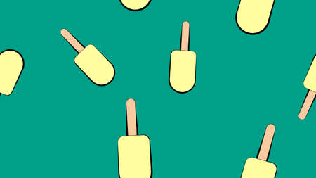 ice cream sweet, milk,  white on a stick on a green background, vector illustration, pattern. a delicious dessert for children and adults. wallpaper for shop with desserts.のイラスト素材