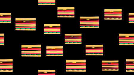 Sandwich seamless pattern, breakfast fast food. Cartoon flat style. Vector.のイラスト素材