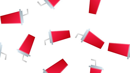 coffee in a red glass with a straw, on a white background, vector illustration, pattern. wallpaper for the design of a cafe, restaurant. home decor, pastry shop. reusable cup.のイラスト素材