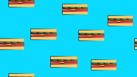 Sandwich with vegetables, bacon food monochrome seamless pattern.