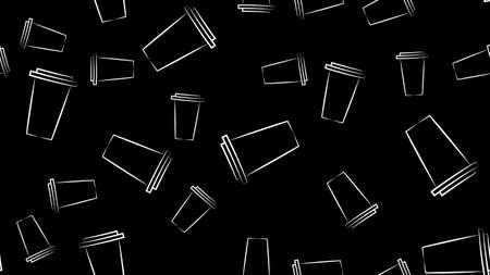 Seamless pattern with black and white ice cream bucket, ice cream scoop.のイラスト素材