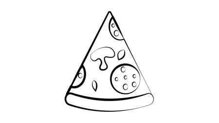 Italian Pizza hand drawn illustration. Pizza slice. Packaging design template. Sketch illustration.のイラスト素材