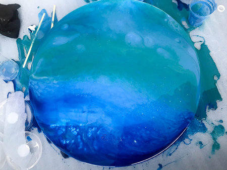The process of creating a home-made trendy abstract modern pattern painted with a brush of acrylic...