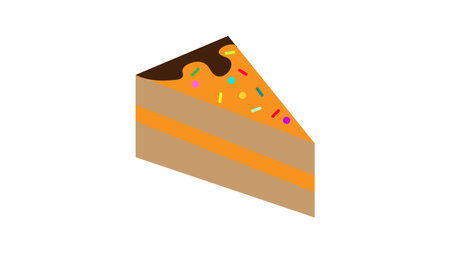 Sweet Chocolate Cake Dessert with Creme Pie Slice Piece Minimal Flat Line Outline Colorful and...