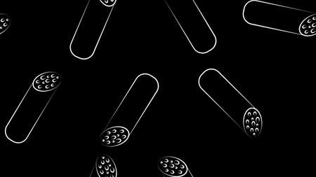 salami on black background, vector illustration, pattern. meat sausage with bacon. pattern, seamless illustration, background. wallpaper in the style of black and white chalk drawing.のイラスト素材