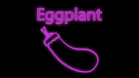 eggplant on a black background, vector illustration, neon. seasoning for food. neon purple. neon sign, illumination. bright sign for cafes and restaurants.のイラスト素材