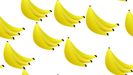 Vector illustration of seamless summer pattern with yellow peeled and unpeeled bananas isolated on sky blue background, cartoon texture for fabric, paper, fashion design, web design.のイラスト素材