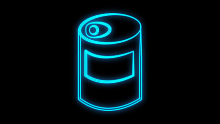 Glowing neon line Canned food icon isolated on black background. Food for animals. Pet food can. Colorful outline concept. Vector.のイラスト素材