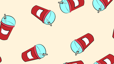 Different tasty milkshakes decorated with fruits, berries and whipped cream seamless pattern. Refreshing cocktails in glasses with straws vector flat illustration. Appetizing dessert soft drinks.のイラスト素材