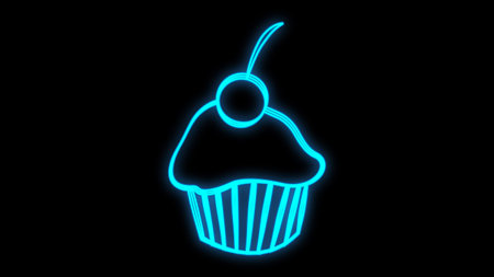Sweet cupcake. Neon bright sign, light banner.   confectionary, bakery. Vector image.のイラスト素材