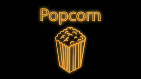 pop corn icon. Elements of Cinema in neon style icons. Simple icon for websites, web design, mobile app, info graphics.のイラスト素材