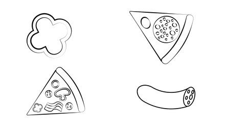 Pizzeria Or Pizza Restaurant Icons Black & White Thin Line Set Big.のイラスト素材