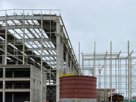 Building and construction materials in a warehouse.