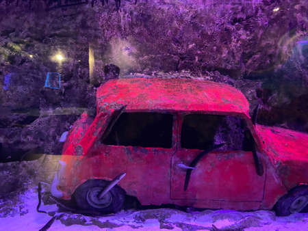 Car wreck in a lake under water.の写真素材