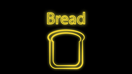 a piece of bread with a crust on a black background. vector illustration, neon. bright, yellow, neon...