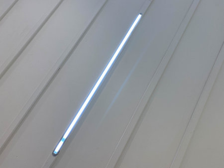 Led light blue light science technology background. Abstract of blue led light of ceiling. Diagonal...