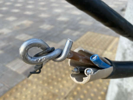 Fragment of a metallurgical plant with a large-diameter pipe in the foreground. selective focus. copyspace.の写真素材